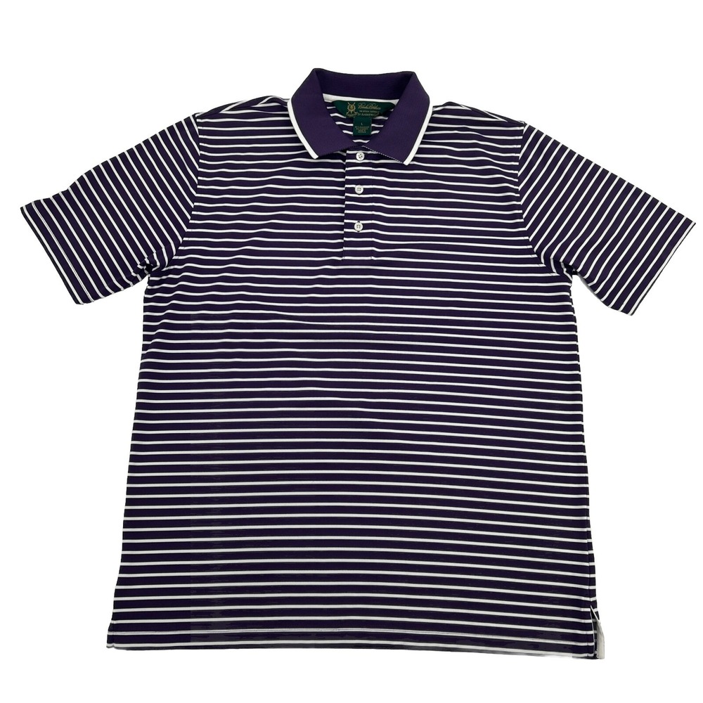 Brooks Brothers St Andrews Links Shirt Men's L Purple White Stripes Golf‎ Polo